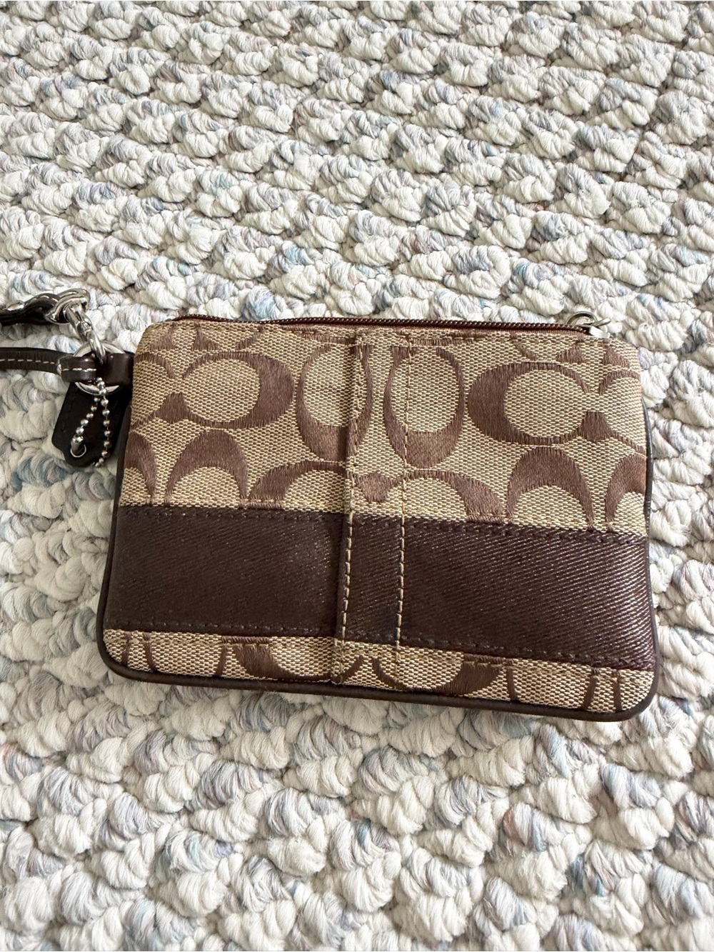 Coach Brown and Tan Signature Canvas Wristlet